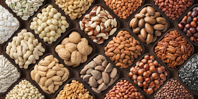 A photo of different nuts - hard foods